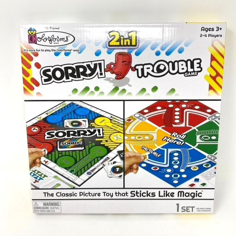 Colorforms 2 In 1 Hasbro Games Sorry & Trouble Car Activity Vacation Classic